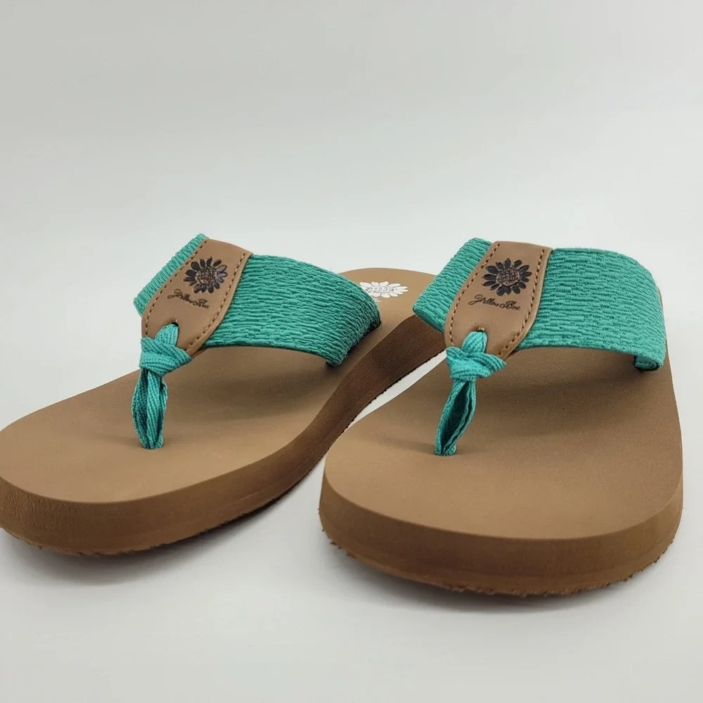 Yellow Box Warton Turquoise Fabric Platform Flip Flop Sandals Womens 8.5 M NEW - Picture 2 of 10